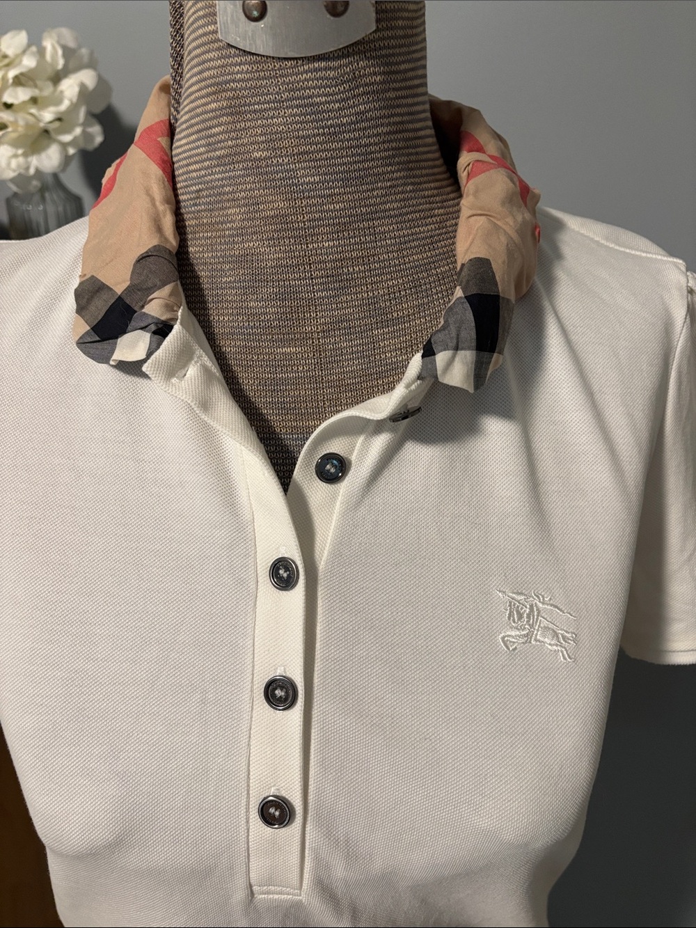 Burberry Brit Novacheck Trim White Polo Shirt - Picture 2 of 10
